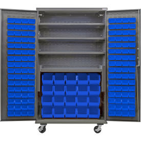 E-Locking Configurable Mobile Charging Cabinet, 48x24x85, 4 Shelves, 144 BL Bins