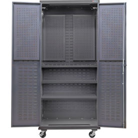 E-Locking Configurable Mobile Pegboard Cabinet, 36"W x 24"D x 85"H, 3 Shelves