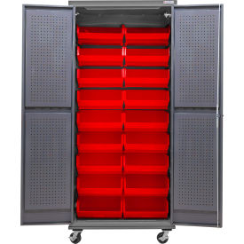 E-Locking Configurable Mobile Pegboard Cabinet, 36"Wx24"Dx85"H, 18 Red Bins