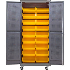 E-Locking Configurable Mobile Pegboard Cabinet, 36"Wx24"Dx85"H, 18 Yellow Bins