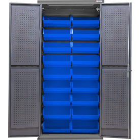 E-Locking Configurable Pegboard Cabinet, 36"W x 24"D x 78"H, 18 Blue Bins