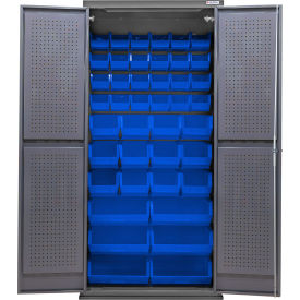 E-Locking Configurable Pegboard Cabinet, 36"W x 24"D x 78"H, 42 Blue Bins