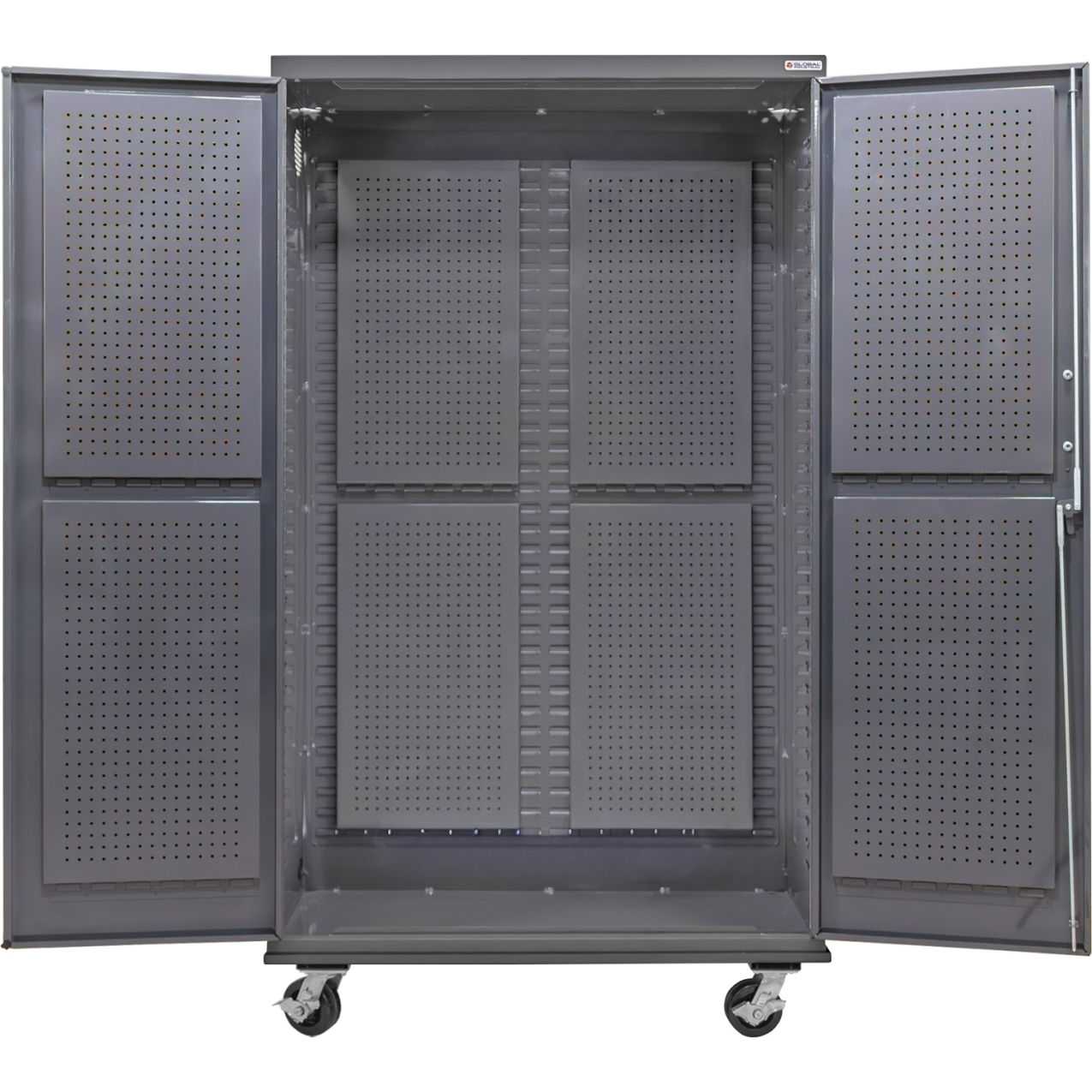 E-Locking Configurable Mobile Full Pegboard Cabinet, 48"W x 24"D x 85"H