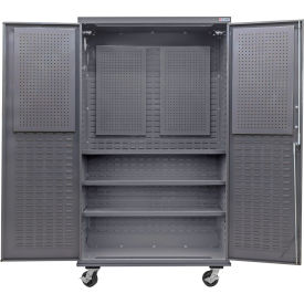 E-Locking Configurable Mobile Pegboard Cabinet, 48"W x 24"D x 85"H, 3 Shelves