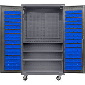 E-Locking Configurable Mobile Pegboard Cabinet, 48"Wx24"Dx85"H, 120 Blue Bins