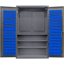 E-Locking Configurable Pegboard Cabinet, 48"Wx24"Dx78"H, 3 Shelves, 120 Blue Bins