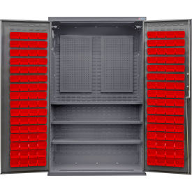 E-Locking Configurable Pegboard Cabinet, 48"Wx24"Dx78"H, 3 Shelves, 120 Red Bins