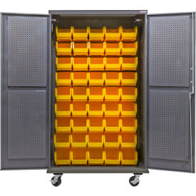 E-Locking Configurable Mobile Pegboard Cabinet, 48"Wx24"Dx85"H, 48 Yellow Bins