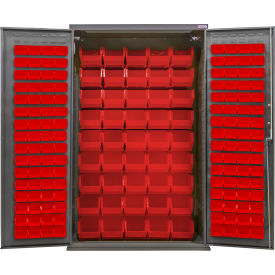 E-Locking Configurable Pegboard Cabinet, 48"W x 24"D x 78"H, 48 Red Bins