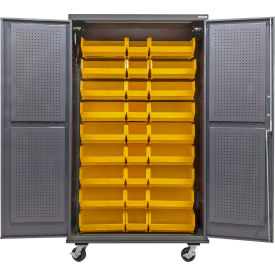E-Locking Configurable Mobile Pegboard Cabinet, 48"Wx24"Dx85"H, 30 Yellow Bins