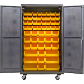 E-Locking Configurable Mobile Pegboard Cabinet, 48"W x 24"D x 85"H, 66 YLW Bins