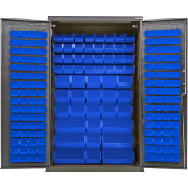 E-Locking Configurable Pegboard Cabinet, 48"W x 24"D x 78"H, 66 Blue Bins