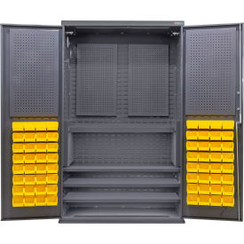 E-Locking Configurable Pegboard Cabinet, 48"Wx24"Dx78"H, 4 Shelves, 72 YLW Bins