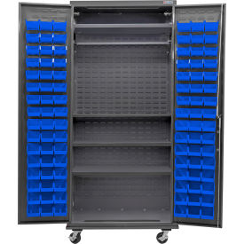E-Locking Configurable Wardrobe Cabinet, 36"Wx24"Dx85"H, 4 Shelves, 96 Blue Bins