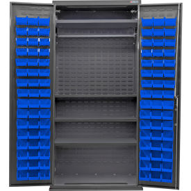 E-Locking Configurable Wardrobe Cabinet, 36"Wx24"Dx78"H, 4 Shelves, 96 Blue Bins