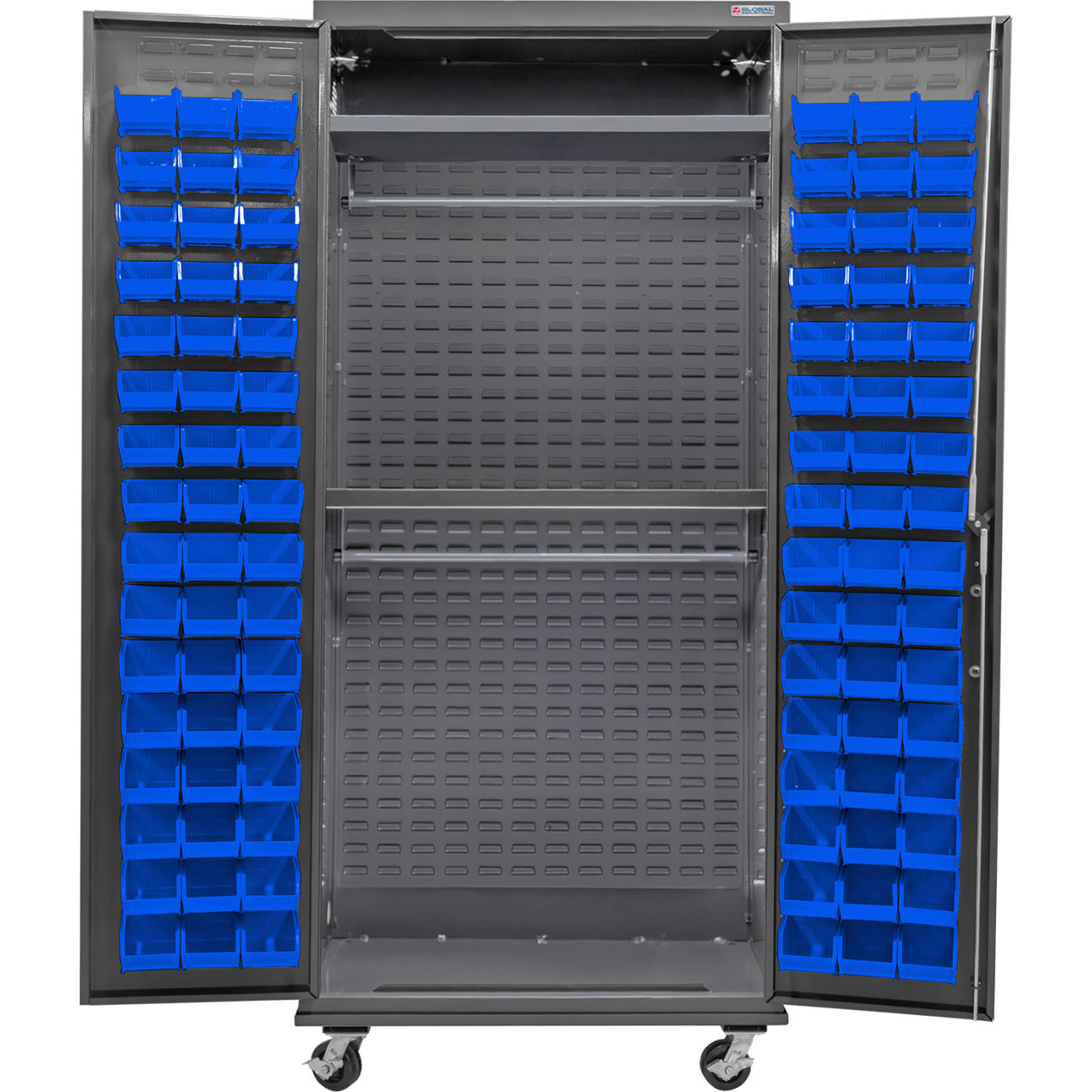 E-Locking Configurable Wardrobe Cabinet, 36"Wx24"Dx85"H, 2 Shelves, 96 Blue Bins
