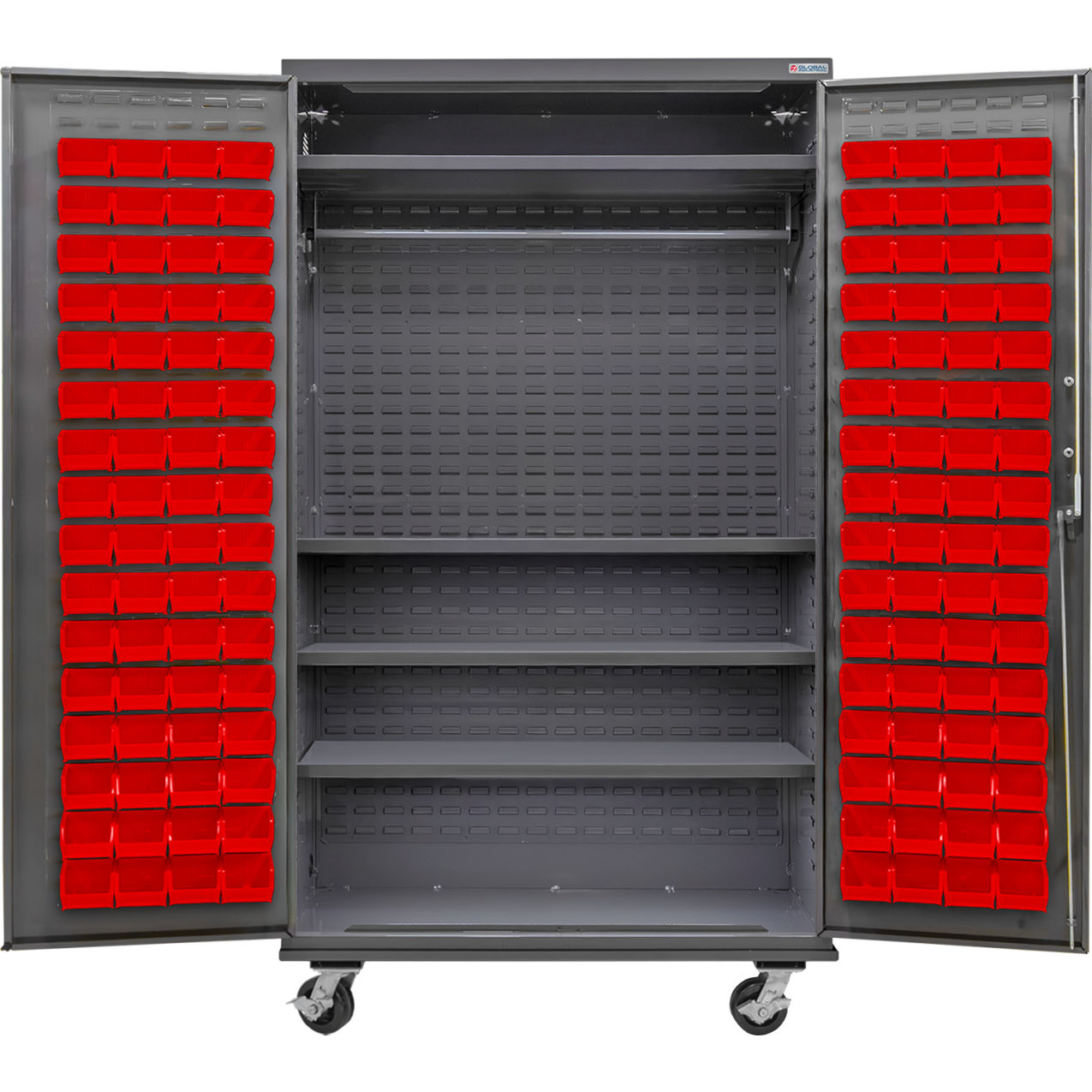E-Locking Configurable Wardrobe Cabinet, 48"Wx24"Dx85"H, 4 Shelves, 120 Red Bins