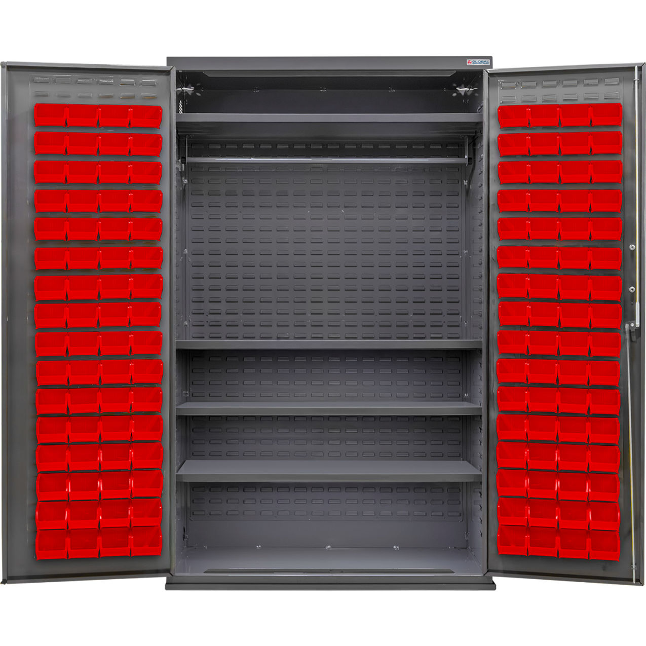 E-Locking Configurable Wardrobe Cabinet, 48"Wx24"Dx78"H, 4 Shelves, 120 Red Bins