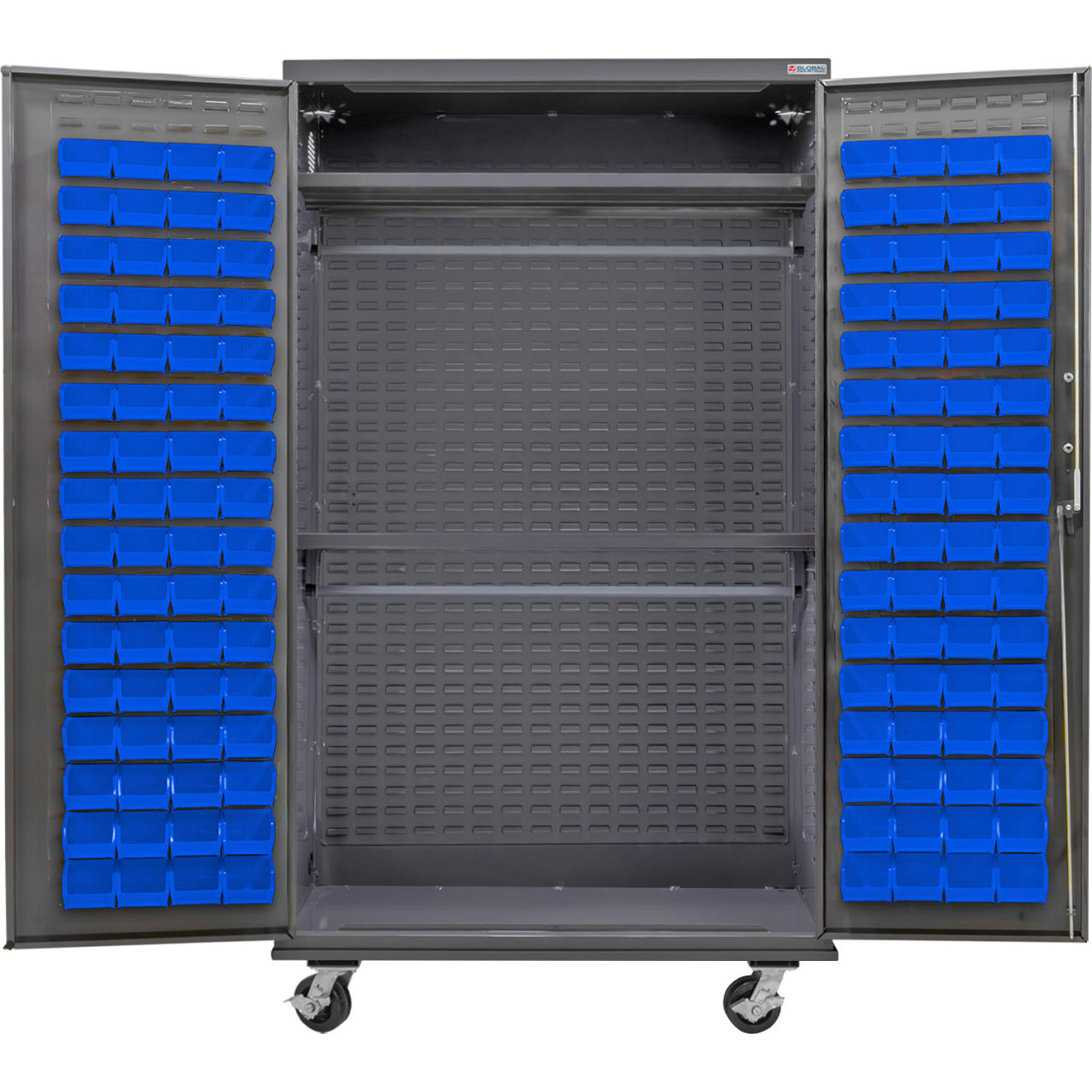 E-Locking Configurable Wardrobe Cabinet 48, 48x24x85, 2 Shelves, 120 Blue Bins