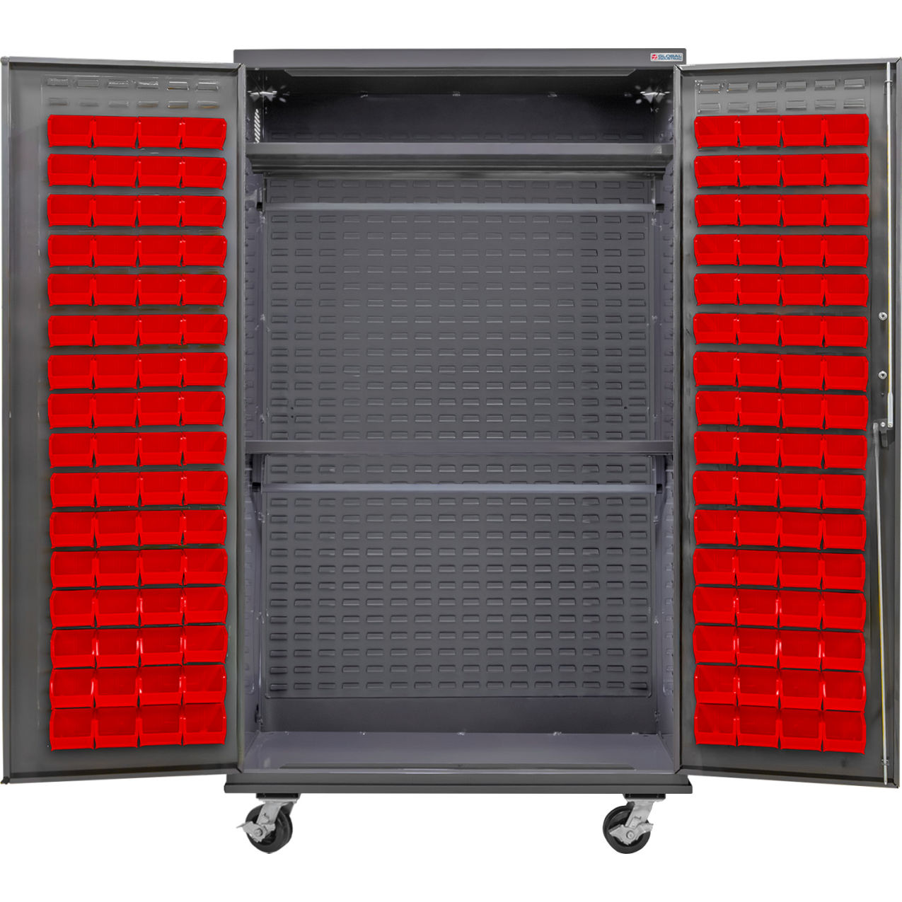 E-Locking Configurable Wardrobe Cabinet, 48"Wx24"Dx85"H, 2 Shelves, 120 Red Bins