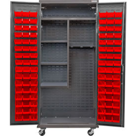 E-Locking Configurable Mobile Janitorial Cabinet, 36"Wx24"Dx85"H, 96 Red Bins