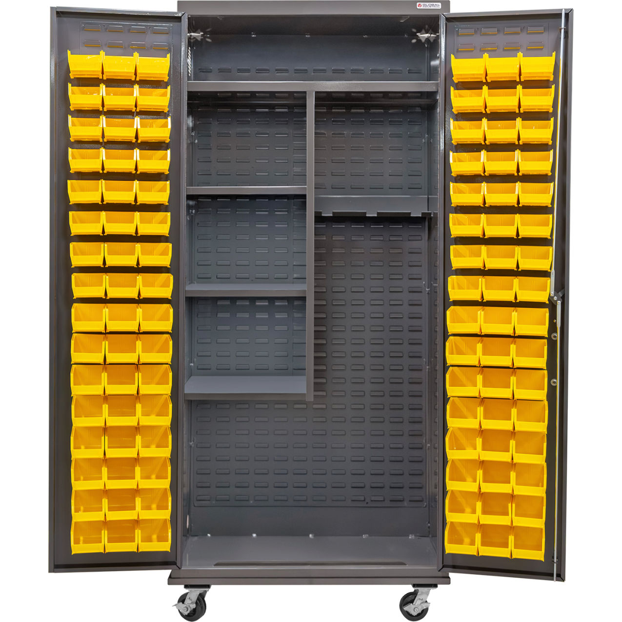 E-Locking Configurable Mobile Janitorial Cabinet, 36"Wx24"Dx85"H, 96 Yellow Bins