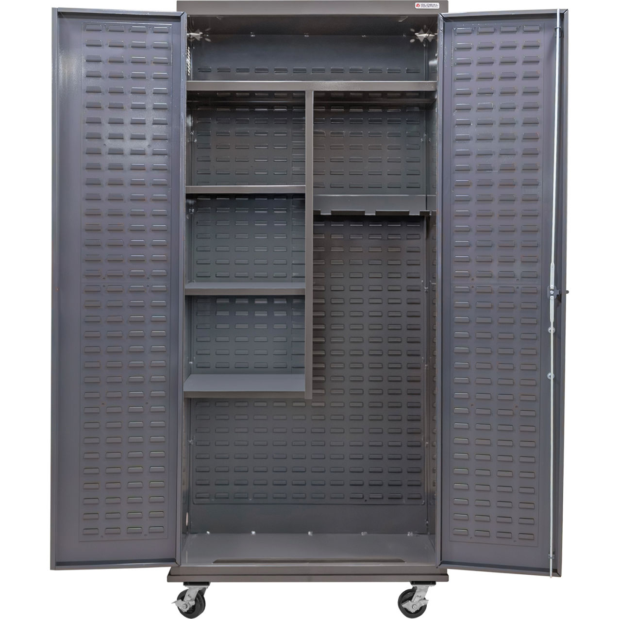 E-Locking Configurable Mobile Janitorial Charging Cabinet, 36"x24"x85", 4 Shelves