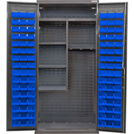 E-Locking Configurable Janitorial Charging Cabinet, 36"Wx24"Dx78"H, 96 Blue Bins