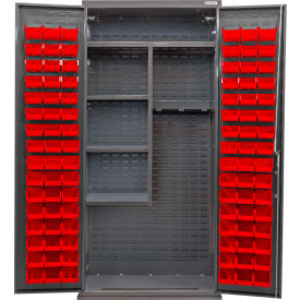 E-Locking Configurable Janitorial Charging Cabinet, 36"Wx24"Dx78"H, 96 Red Bins