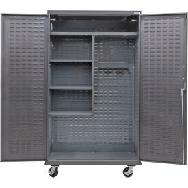 E-Locking Configurable Mobile Janitorial Charging Cabinet, 48"x24"x85", 4 Shelves