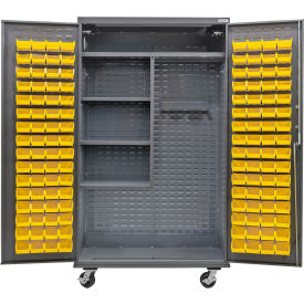 E-Locking Configurable Mobile Janitorial Charging Cabinet, 48x24x85, 120 YLW Bins