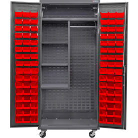E-Locking Configurable Mobile Combo Cabinet, 36"x24"x85", 4 Shelves, 96 Red Bins