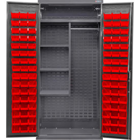 E-Locking Configurable Combination Cabinet, 36"x24"x78", 4 Shelves, 96 Red Bins