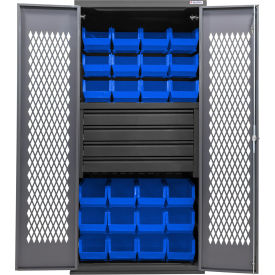 Configurable Ventilated Bin Cabinet, 36"Wx24"Dx78"H, 4 Drawers, 24 Blue Bins