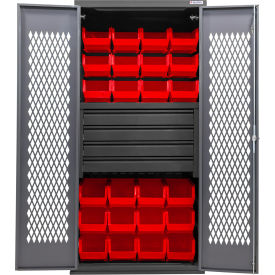 Configurable Ventilated Drawer Cabinet, 36"x24"x78", 4 Drawers, 24 Red Bins