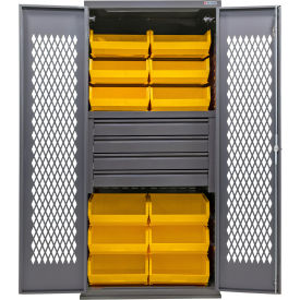 Configurable Ventilated Drawer Cabinet, 36"Wx24"Dx78"H, 4 Drawers, 12 Yellow Bins