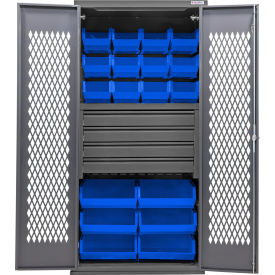 Configurable Ventilated Drawer Cabinet, 36"Wx24"Dx78"H, 4 Drawers, 66 Blue Bins