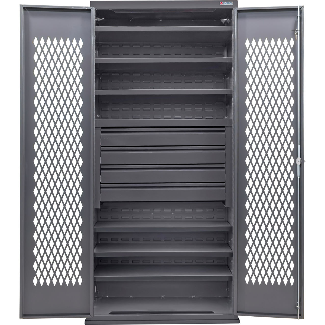 Configurable Ventilated Drawer Cabinet, 36"W x 24"D x 78"H, 6 Shelves, 4 Drawers
