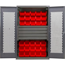Configurable Ventilated Drawer Cabinet, 48"x24"x78", 4 Drawers, 36 Red Bins
