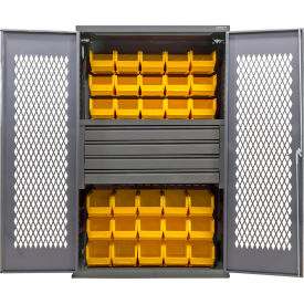 Configurable Ventilated Drawer Cabinet, 48"x24"x78", 4 Drawers, 36 Yellow Bins