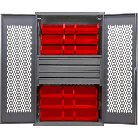 Configurable Ventilated Drawer Cabinet, 48"Wx24"Dx78"H, 4 Drawers, 24 Red Bins