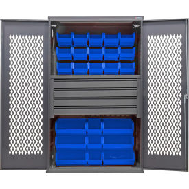 Configurable Ventilated Drawer Cabinet, 48"Wx24"Dx78"H, 4 Drawers, 102 Blue Bins
