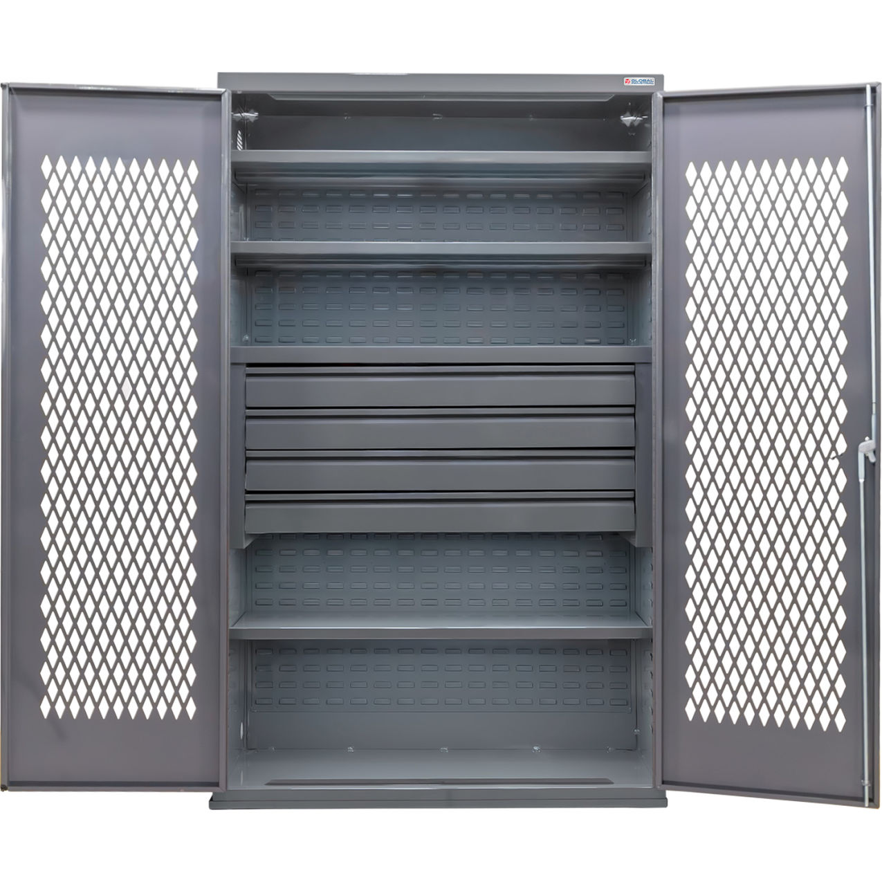 Configurable Ventilated Drawer Cabinet, 48"W x 24"D x 78"H, 4 Shelves, 4 Drawers