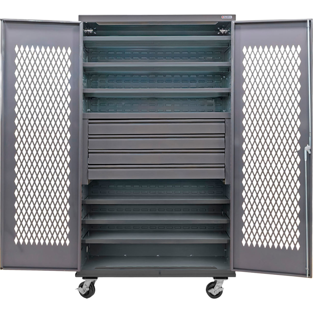 Configurable Ventilated Mobile Drawer Cabinet, 48"x24"x85", 6 Shelves, 4 Drawers