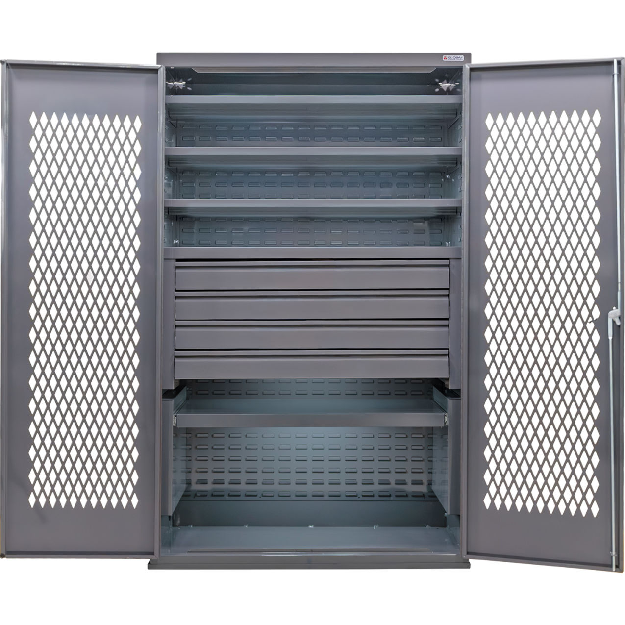 Configurable Ventilated Drawer Cabinet, 48"W x 24"D x 78"H, 5 Shelves, 4 Drawers