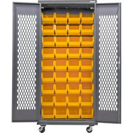 Configurable Ventilated Mobile Bin Cabinet, 36"W x 24"D x 85"H, 36 Yellow Bins