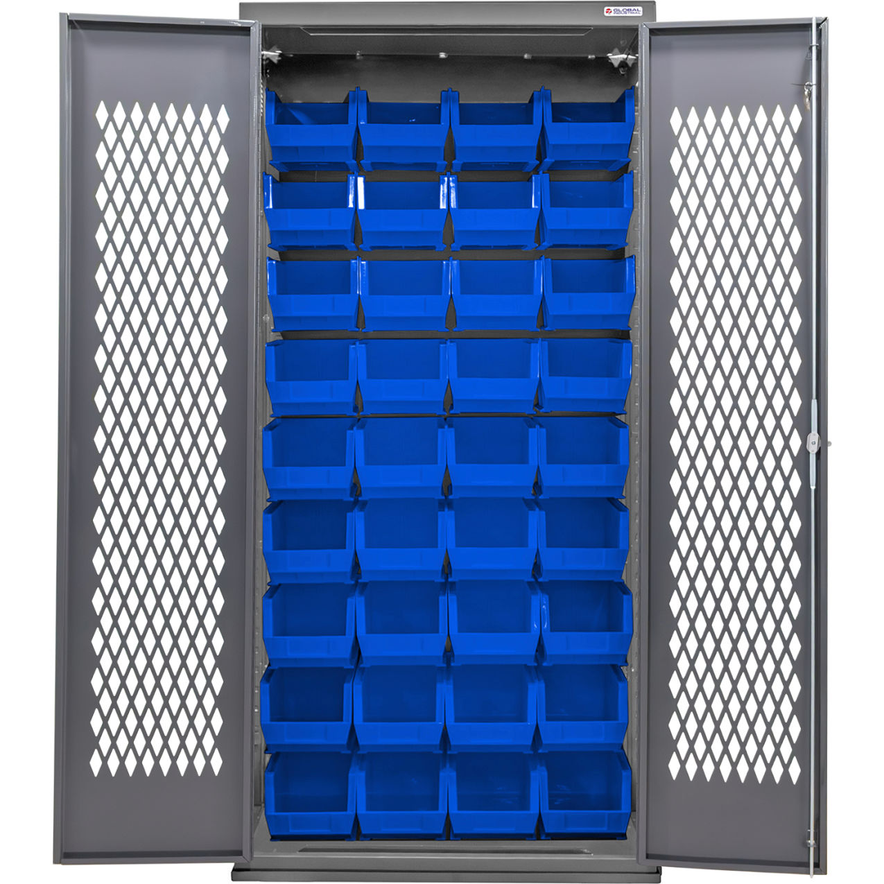 Configurable Ventilated Bin Cabinet, 36"W x 24"D x 78"H, 36 Blue Bins