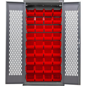 Configurable Ventilated Bin Cabinet, 36"W x 24"D x 78"H, 36 Red Bins