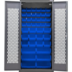 Configurable Ventilated Bin Cabinet, 36"W x 24"D x 78"H, 42 Blue Bins