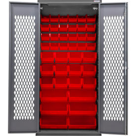 Configurable Ventilated Bin Cabinet, 36"W x 24"D x 78"H, 42 Red Bins